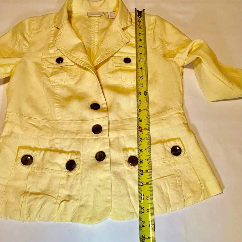 Chico's Yellow linen utility jacket Women's size 0 button front lightweight